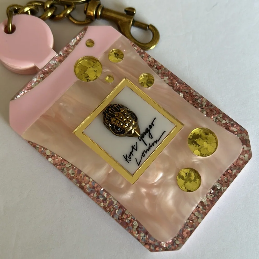 Kurt Geiger Pink and Gold glitter handbag charm accessory Key Holder Key fab